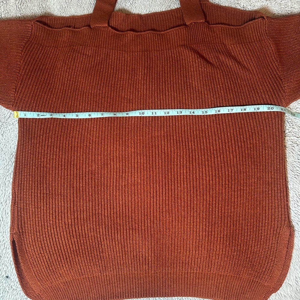 Brown Cold Shoulder Ribbed Knit Sweater – Women’s Medium, Strappy Pullover - Picture 10 of 11